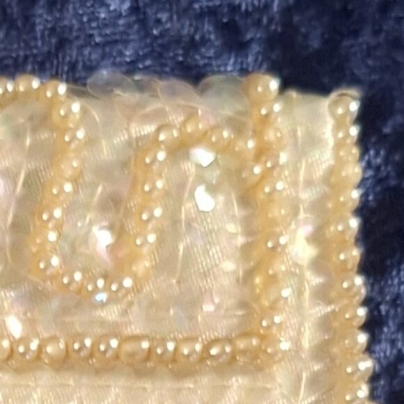 Vintage John Wind Japan Bead & Sequin Clutch Purse Ivory/Gold Mid-century Glam - Picture 12 of 13